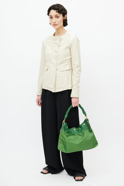 Prada Green Nylon Braided Shoulder Bag
