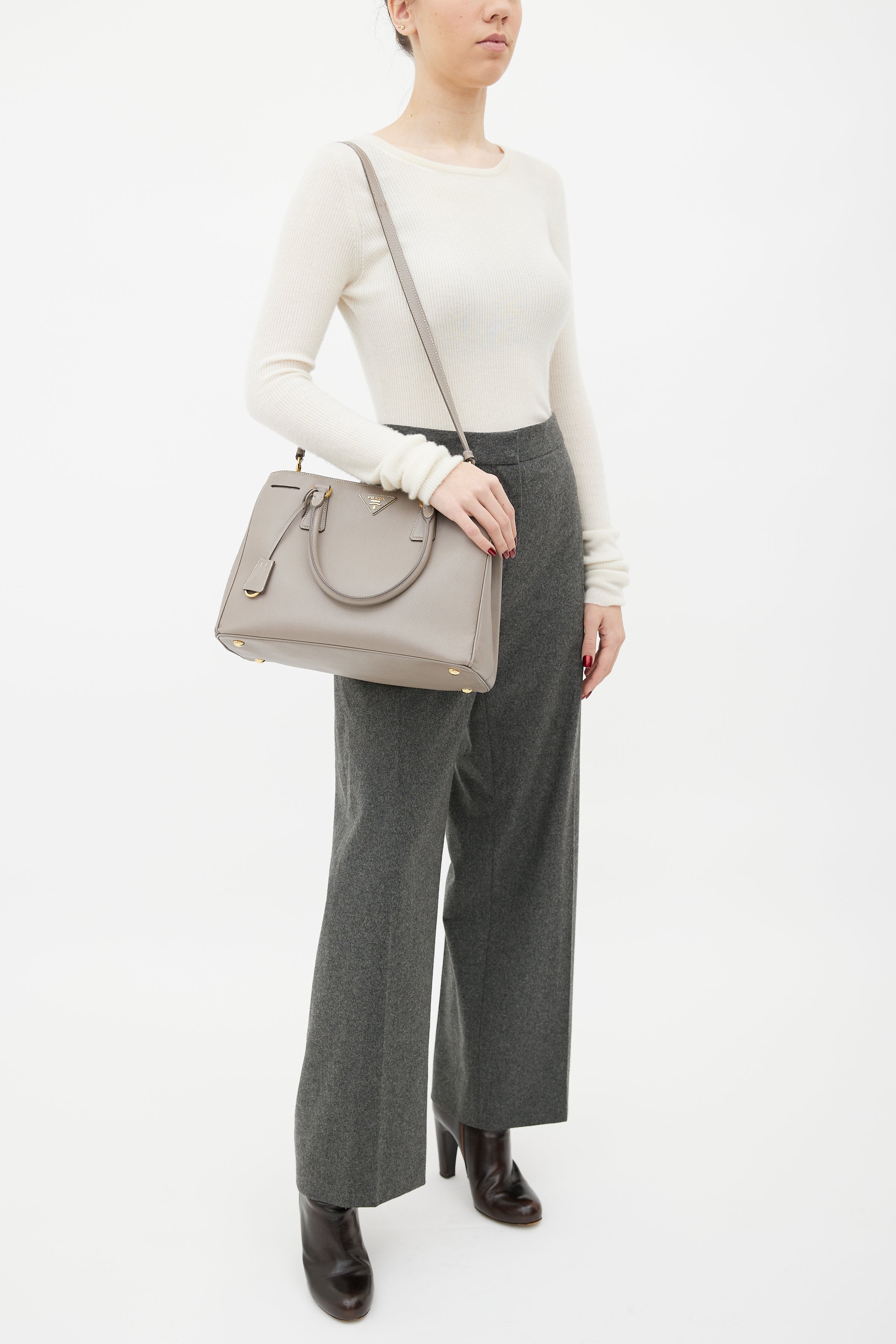 Prada // Grey Galleria Saffiano Leather Top Handle Bag – VSP
