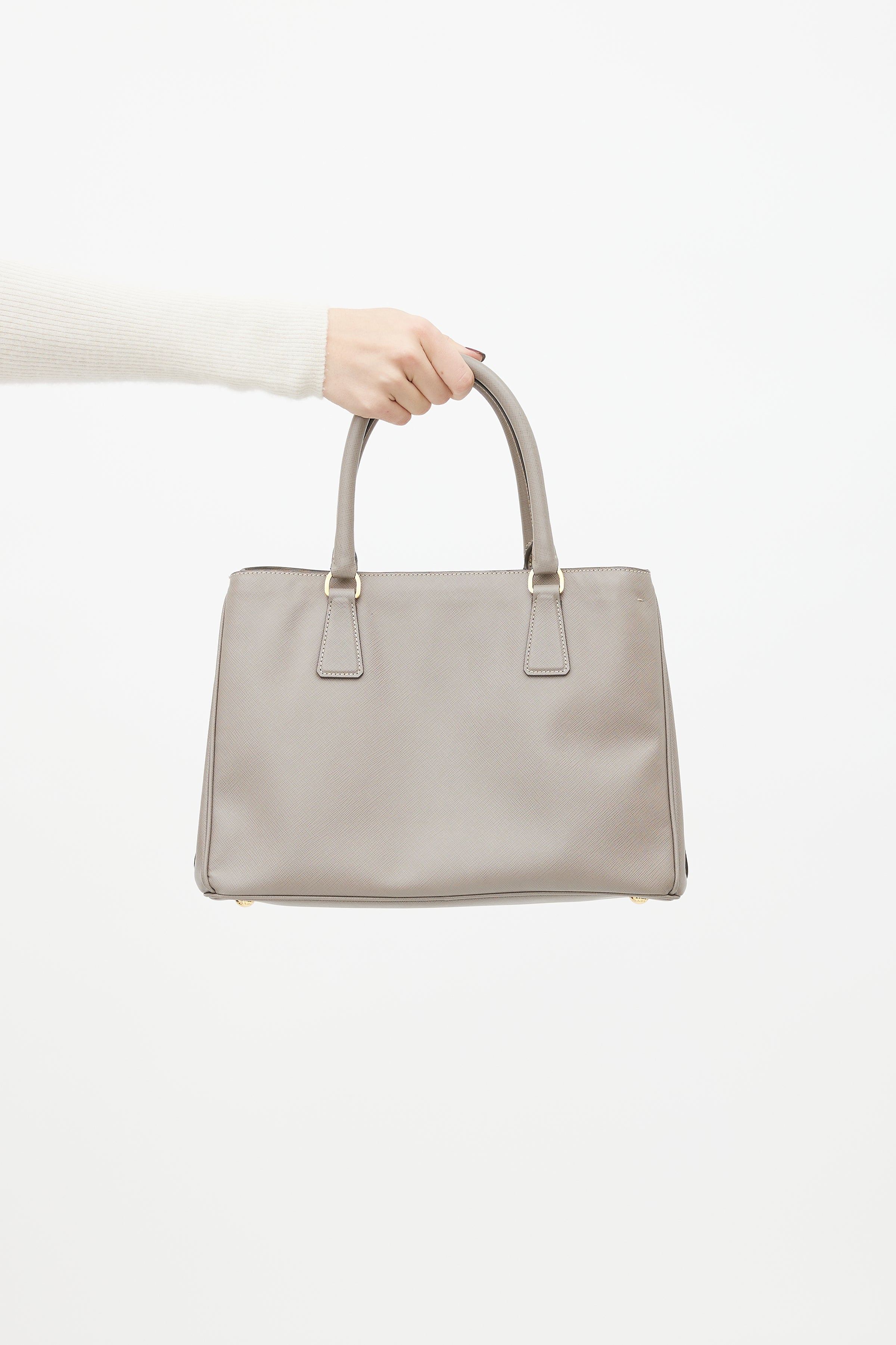 Prada Galleria Saffiano Leather Double Zip Bag, Small, Gray