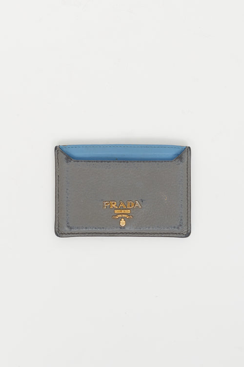 Prada Grey & Light Blue Vitello Leather Card Holder