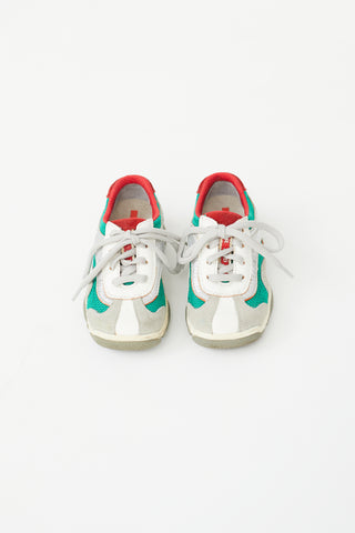 Prada Kids Silver, Green & Red Lace-Up Sneaker