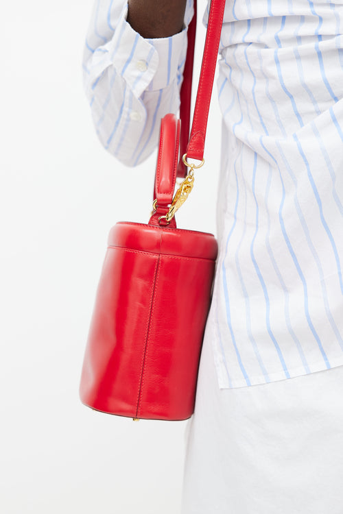 Prada Red Leather Bucket Shoulder Bag