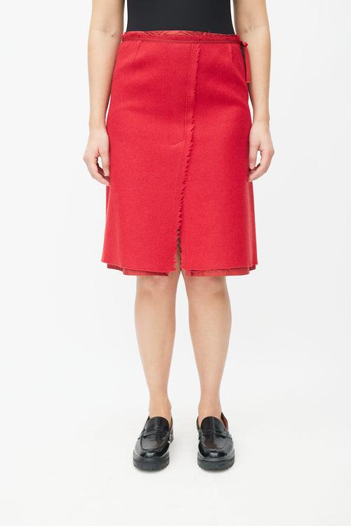Prada Red Wool A-Line Midi Skirt