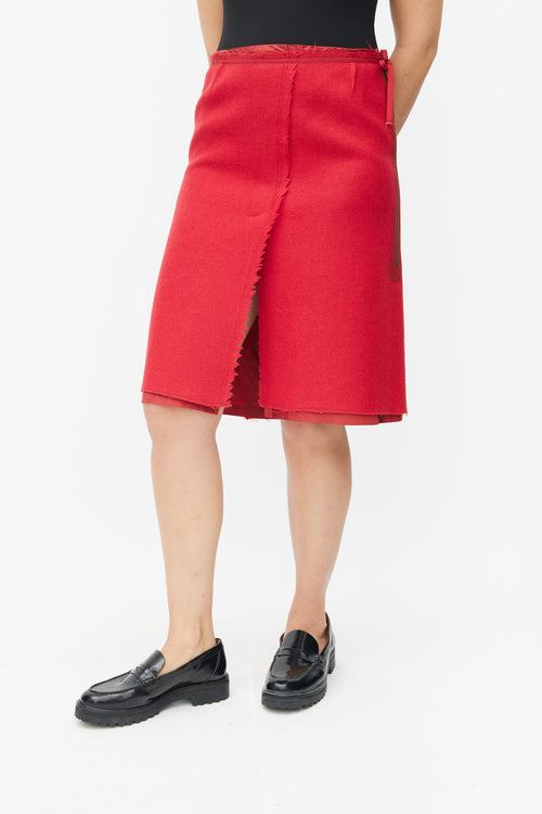 Prada Red Wool A-Line Midi Skirt