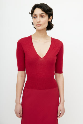 Prada Red Cashmere V-Neck Sweater
