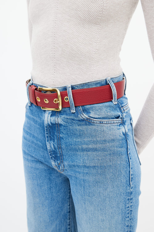 Prada Red Leather & Gold Buckle Belt
