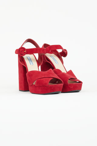 Prada Red Suede Sandal Platform Heel