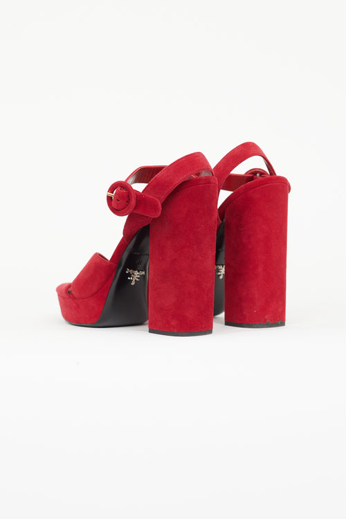 Prada Red Suede Sandal Platform Heel