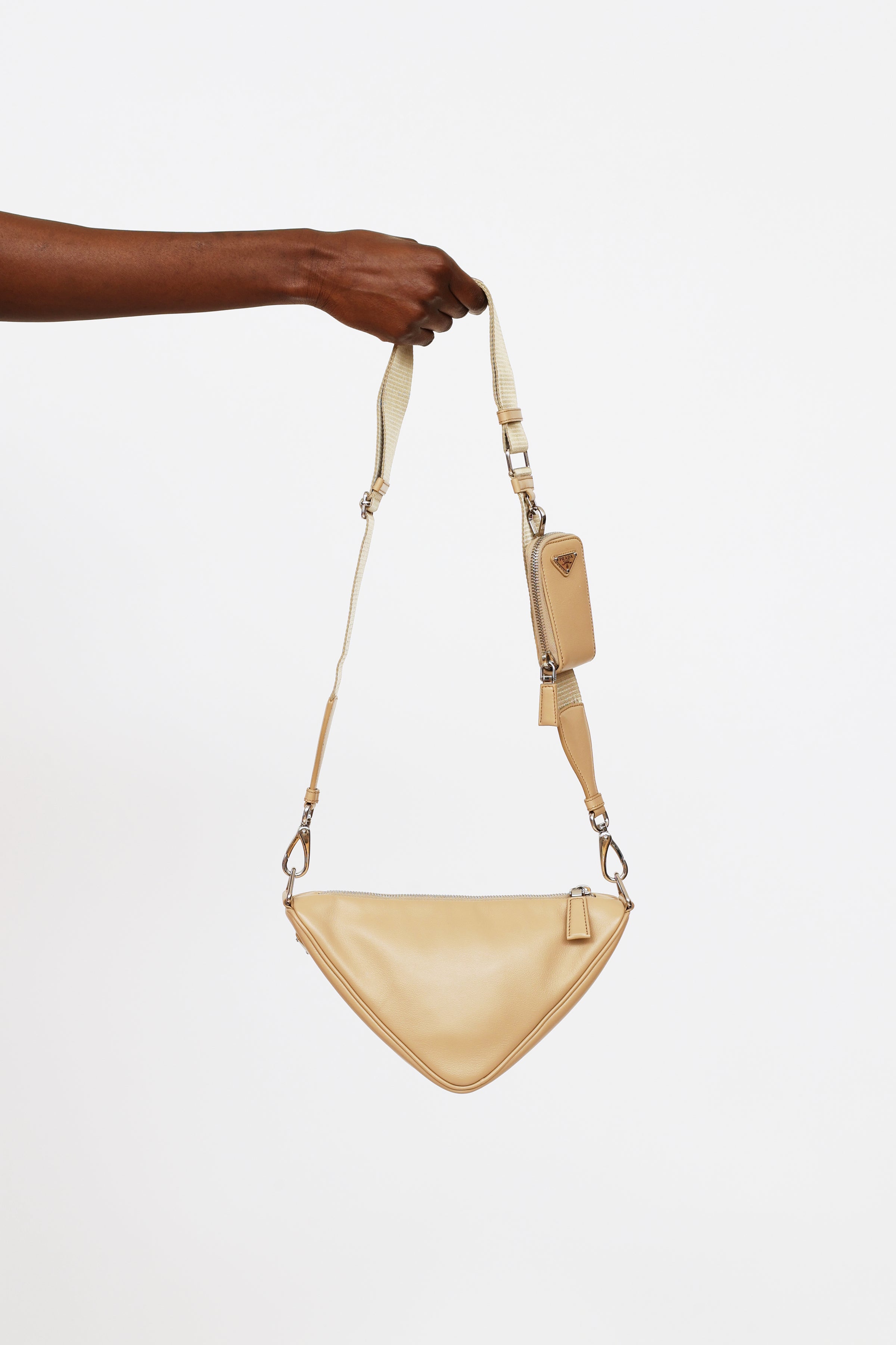 Sand Beige Prada Triangle Leather Shoulder Bag