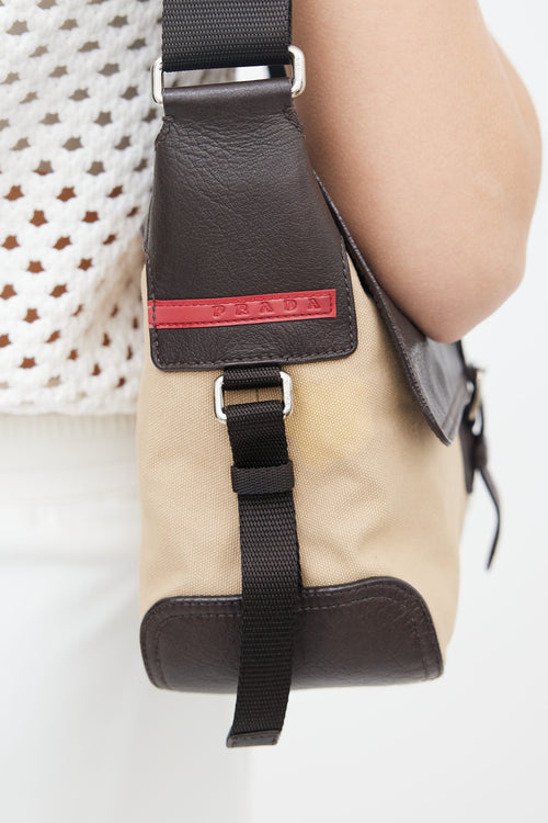 Prada Sport Beige & Brown Canvas Shoulder Bag