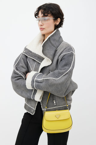 Prada Yellow Cleo Brushed Leather Shoulder Bag