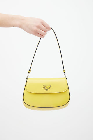 Prada Yellow Cleo Brushed Leather Shoulder Bag