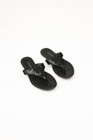 Prada Black Patent Leather Thong Sandal