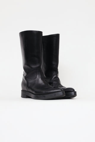 Prada Black Leather Riding Boot