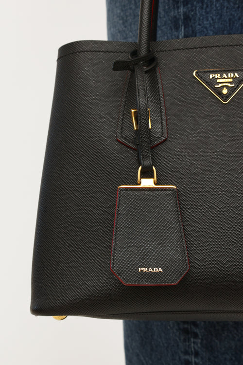 Black & Red Saffiano Small Double Bag