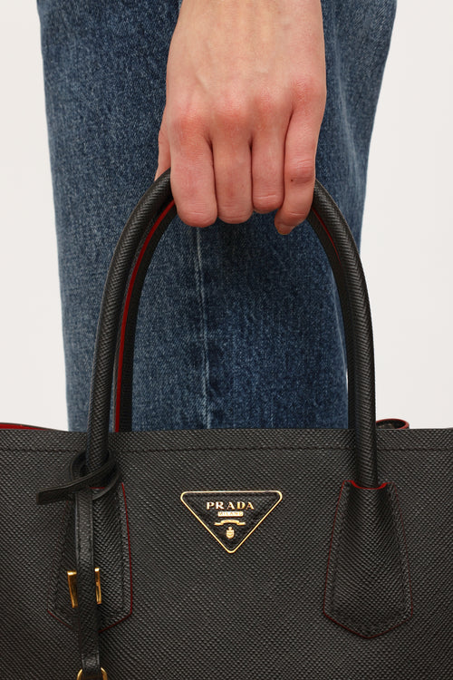 Black & Red Saffiano Small Double Bag