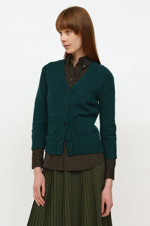 Prada Green Wool Knit Cardigan