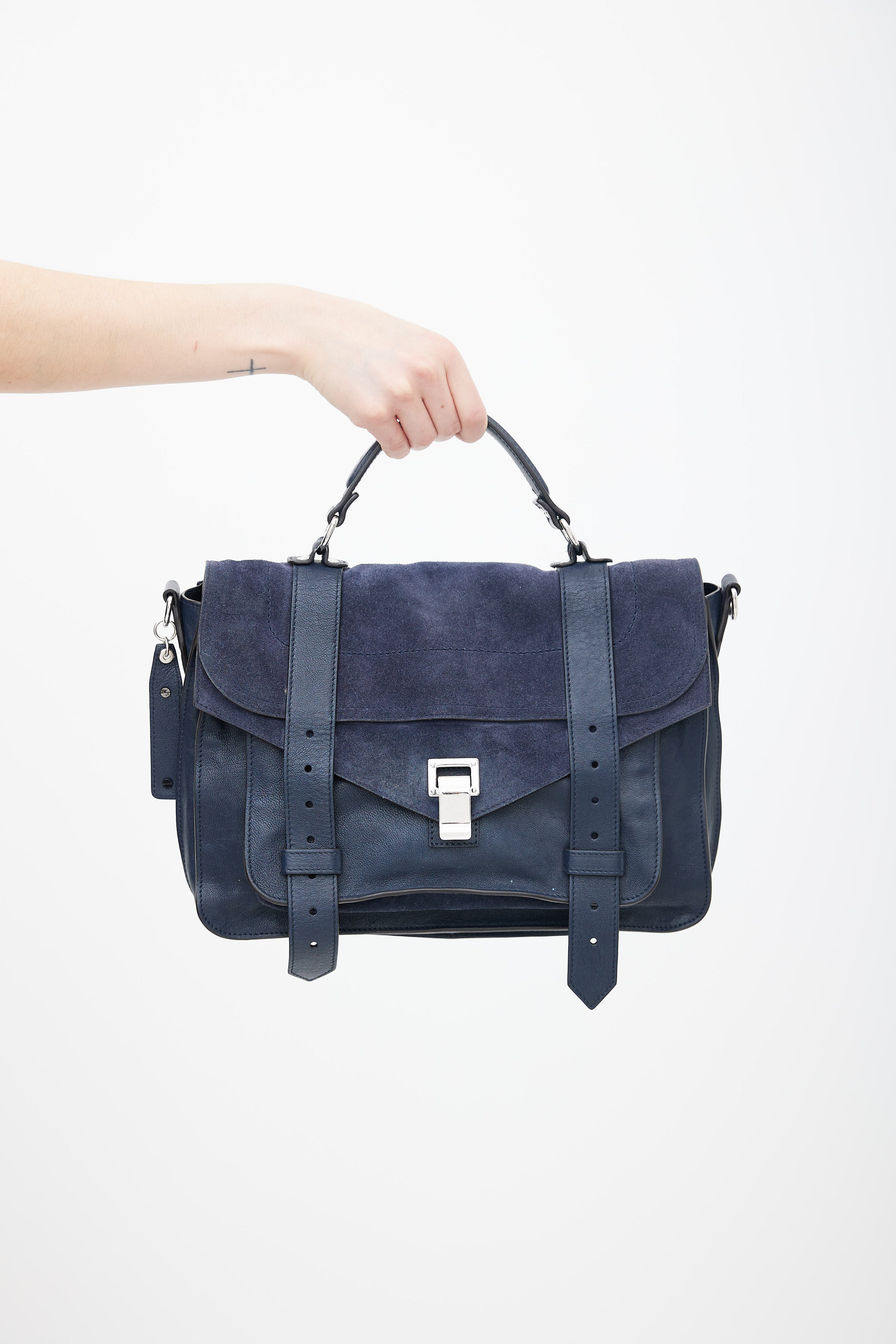 Proenza Schouler // Navy Suede & Leather PS1 Shoulder Bag – VSP 