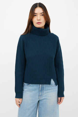 Proenza Schouler Teal Wool & Cashmere Knit Turtleneck Sweater