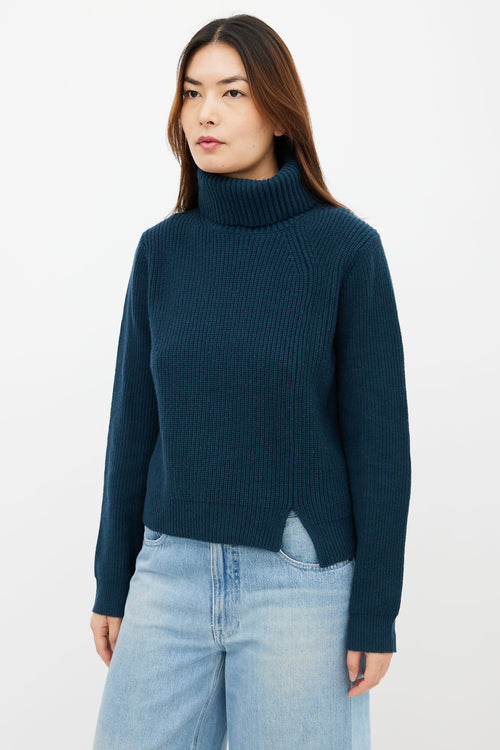 Proenza Schouler Teal Wool & Cashmere Knit Turtleneck Sweater