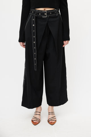Proenza Schouler Black Contrast Stitch Belted Pant