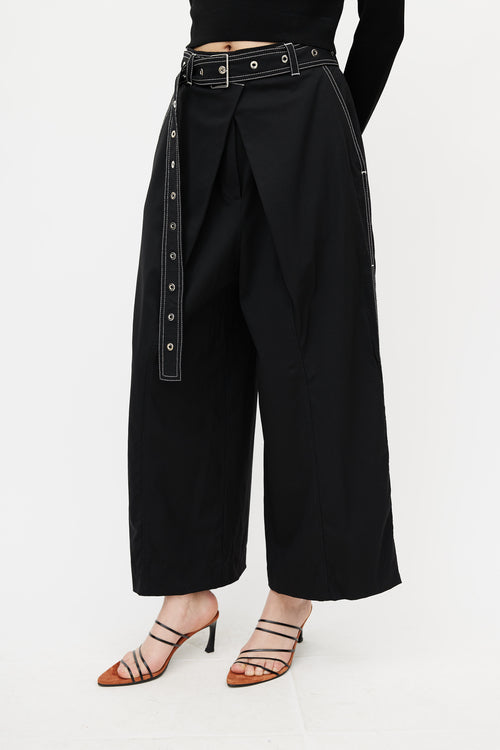 Proenza Schouler Black Contrast Stitch Belted Pant