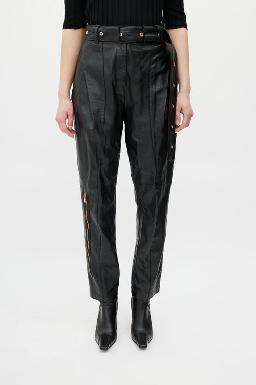 Proenza Schouler Black Leather Belted Pant