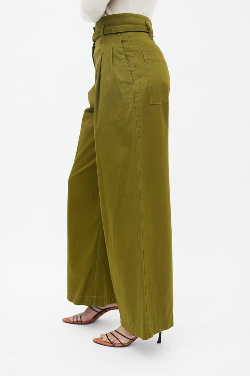 Proenza Schouler Green Wide Leg Belted Trouser