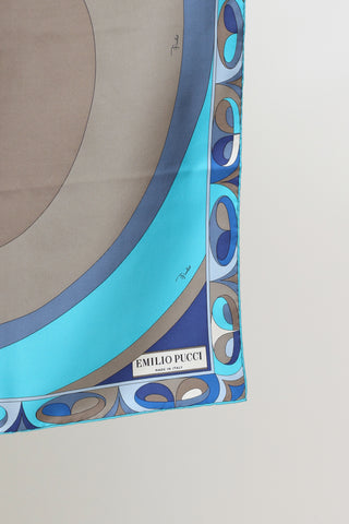 Emilio Pucci Blue & Grey Silk Kaleidoscopic Pattern Scarf