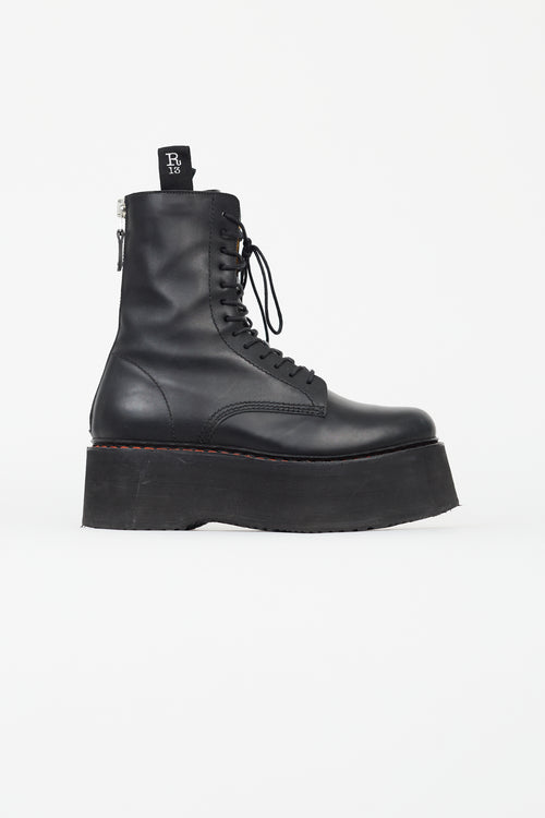 R13 Black Leather Double Stack Platform Boot