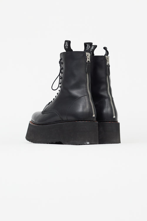 R16 Black Leather Double Stack Platform Boot