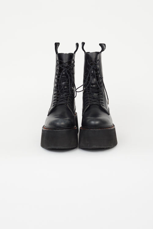 R15 Black Leather Double Stack Platform Boot