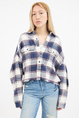 R13 Navy White Plaid Cropped Work Shirt VSP Consignment