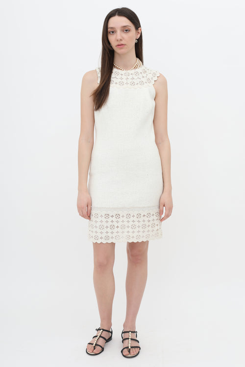 Chanel Cream Embroidered Lace Shift Dress