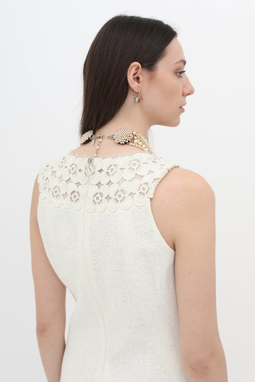 Chanel Cream Embroidered Lace Shift Dress
