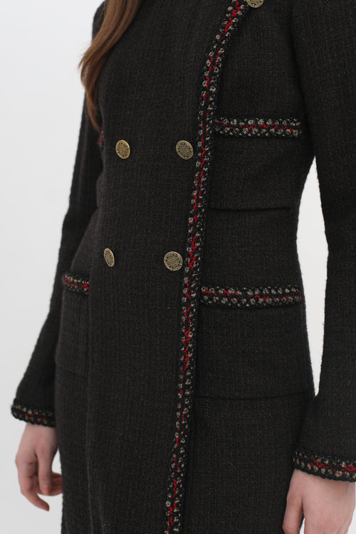 Brown Double Breasted Tweed Dress