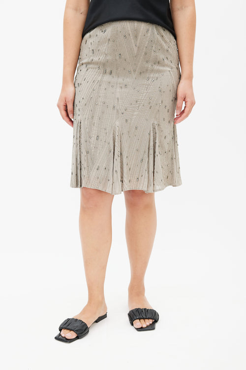 Ralph Lauren Grey Beaded Pleated Skirt