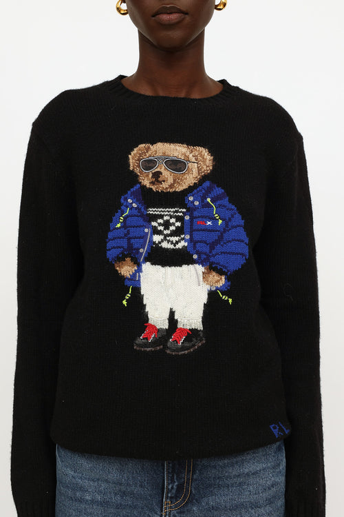 Ralph Lauren Black Embroidered Knit Sweater