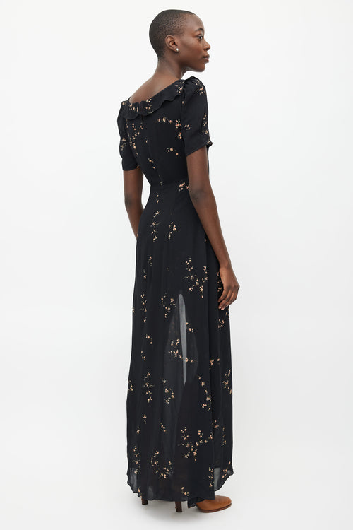 Reformation Black Floral Print Maxi Dress