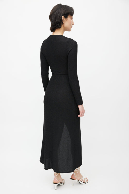Reformation Black Sparkle Knot Twist V-Neckline Dress