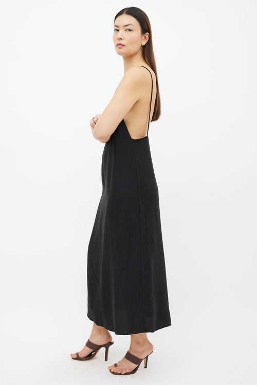 Reformation Black Linen Sleeveless Midi Dress