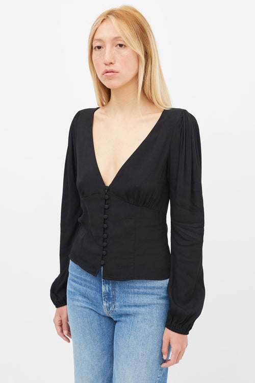 Reformation Black Nell Long Sleeve Blouse