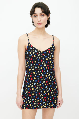 Reformation Black & Multicolor Polka Dots Print Slip Dress