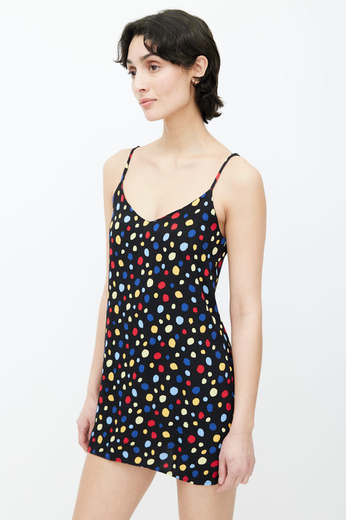 Reformation Black & Multicolor Polka Dots Print Slip Dress