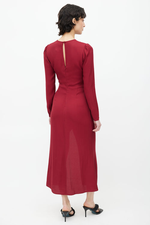 Reformation Burgundy Long Sleeve Midi Dress