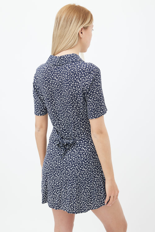 Reformation Navy & White Floral Printed Button-Up Mini Dress