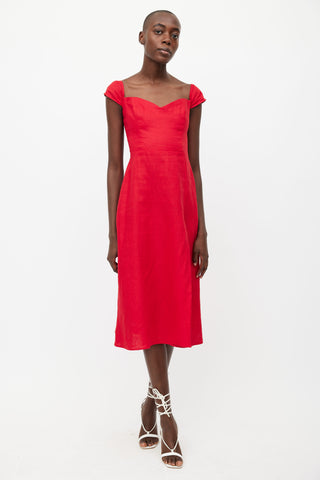 Reformation Red Smocked Linen Dress