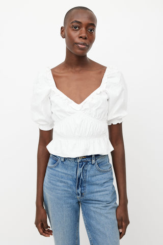 Reformation White Ruffled Off The Shoulder Top
