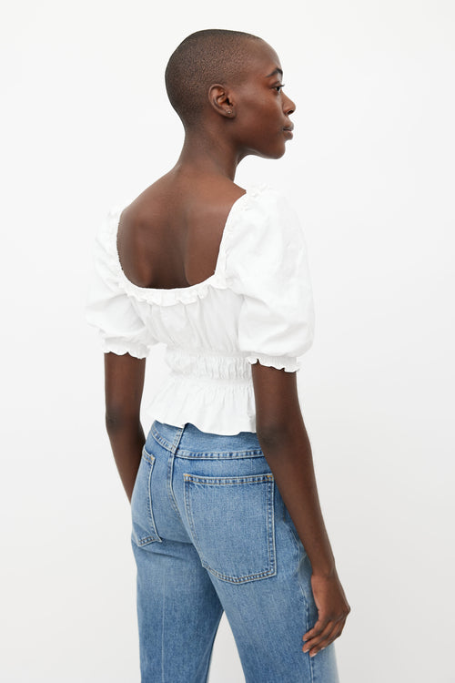 Reformation White Ruffled Off The Shoulder Top