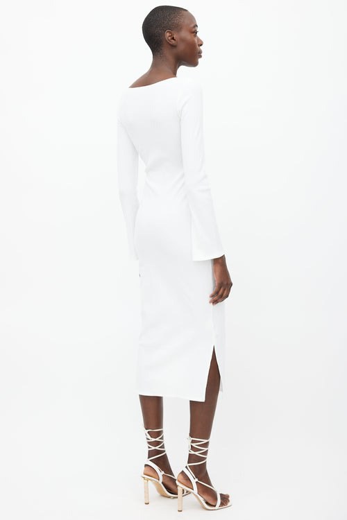 Reformation White Ribbed Knit Long Dress